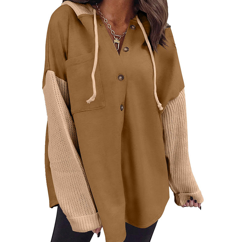 Knit Patchwork Hooded Shacket