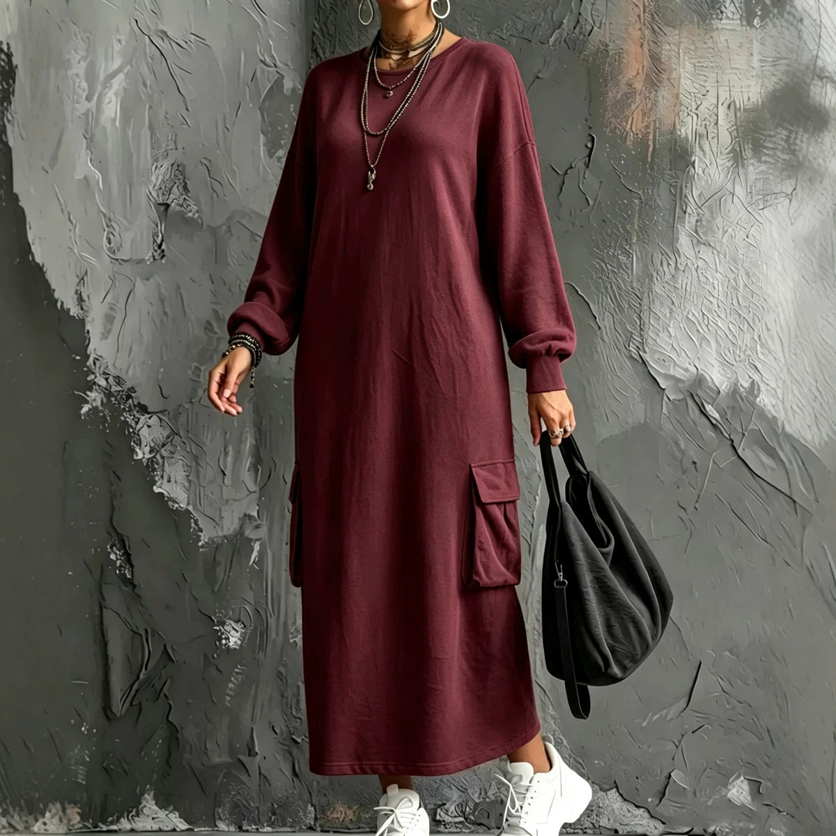 Cargo Pocket Maxi Hoodie Dress