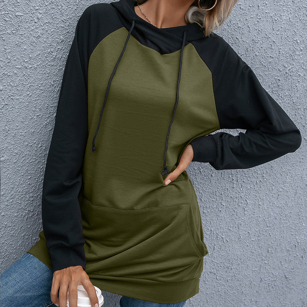 Raglan Contrast Long Hoodie