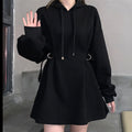 Cinched Waist Balloon Sleeve Hoodie Dress
