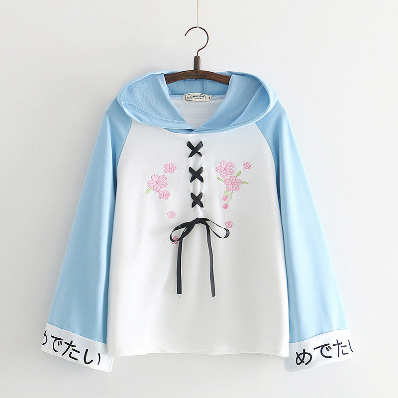Lace-Up Bow Two-Tone Hoodie