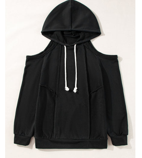 Cold Shoulder Drawstring Hoodie