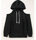 Cold Shoulder Drawstring Hoodie