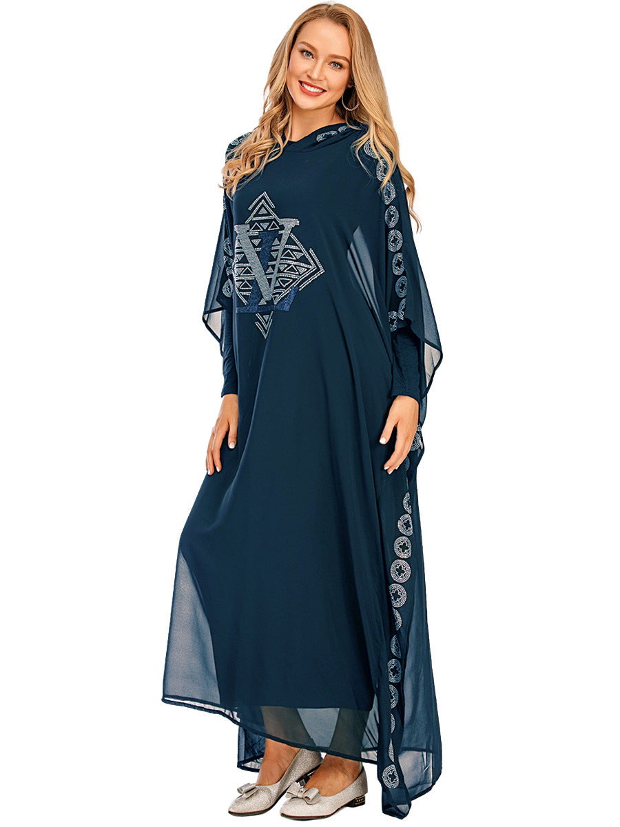 Rhinestone Chiffon Cape Hoodie Dress