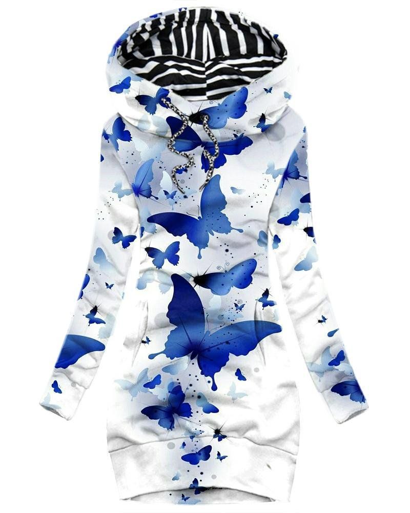 Blue Butterfly Hoodie Dress