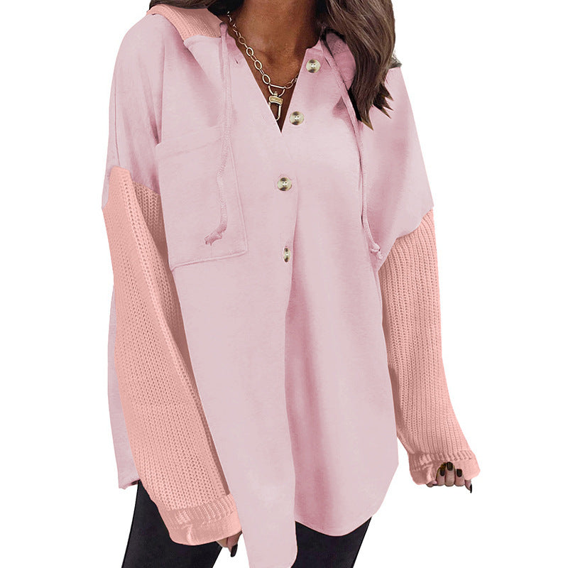 Knit Patchwork Hooded Shacket