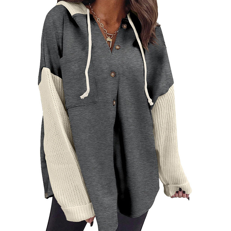 Knit Patchwork Hooded Shacket