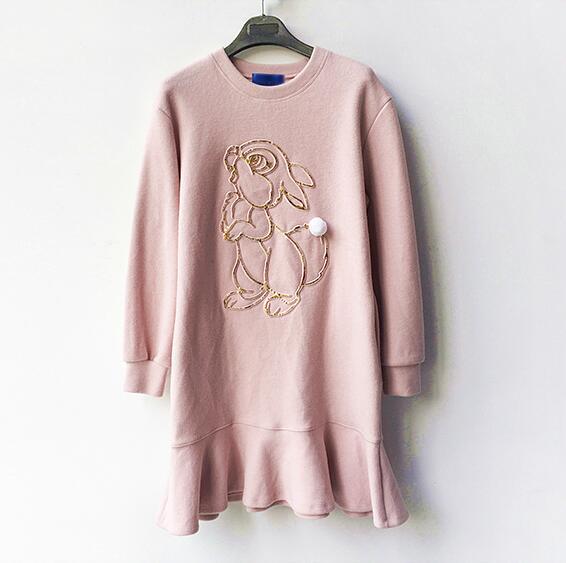 Embroidered Bunny Ruffle Sweater Dress