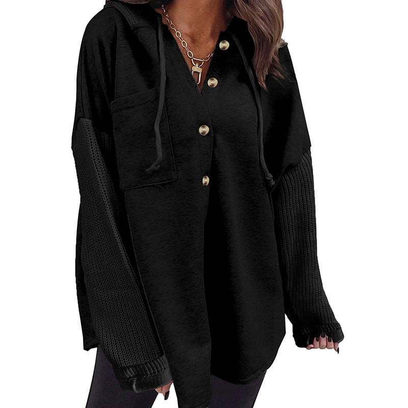 Knit Patchwork Hooded Shacket