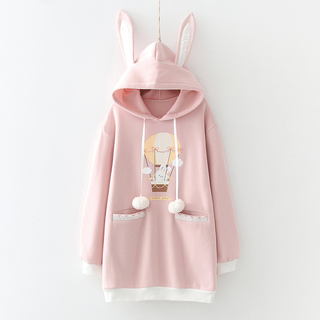 Bunny Ears Pom-Pom Hoodie Dress