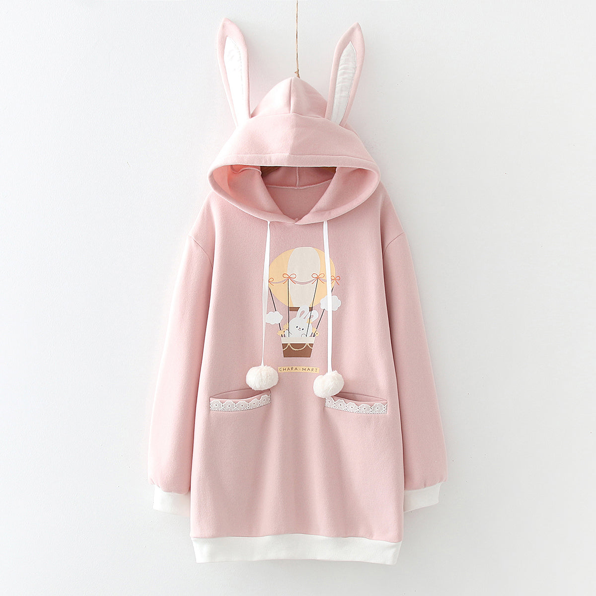 Bunny Ears Pom-Pom Hoodie Dress