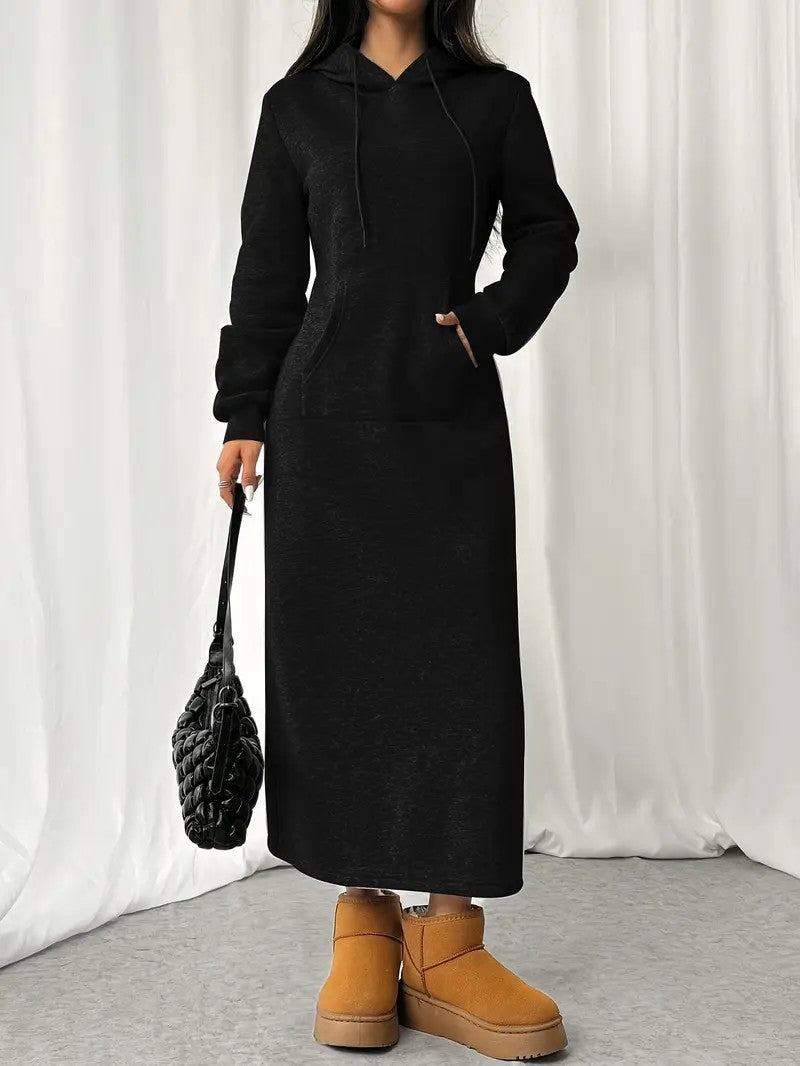 Effortless Black Maxi Hoodie Dress