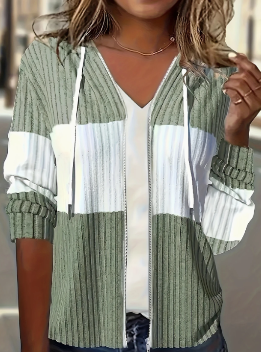Ribbed Color-Block Zip Cardigan