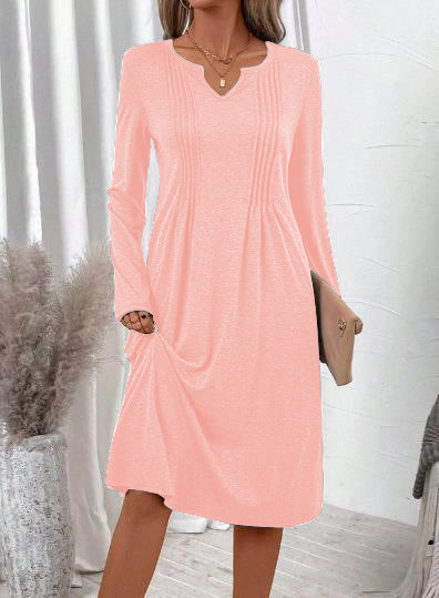 V-Neck Flowy Midi Hoodie Dress