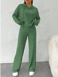 Ribbed Hoodie & Wide-Leg Pants Set