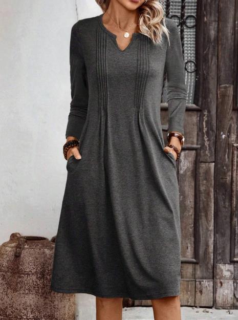 V-Neck Flowy Midi Hoodie Dress
