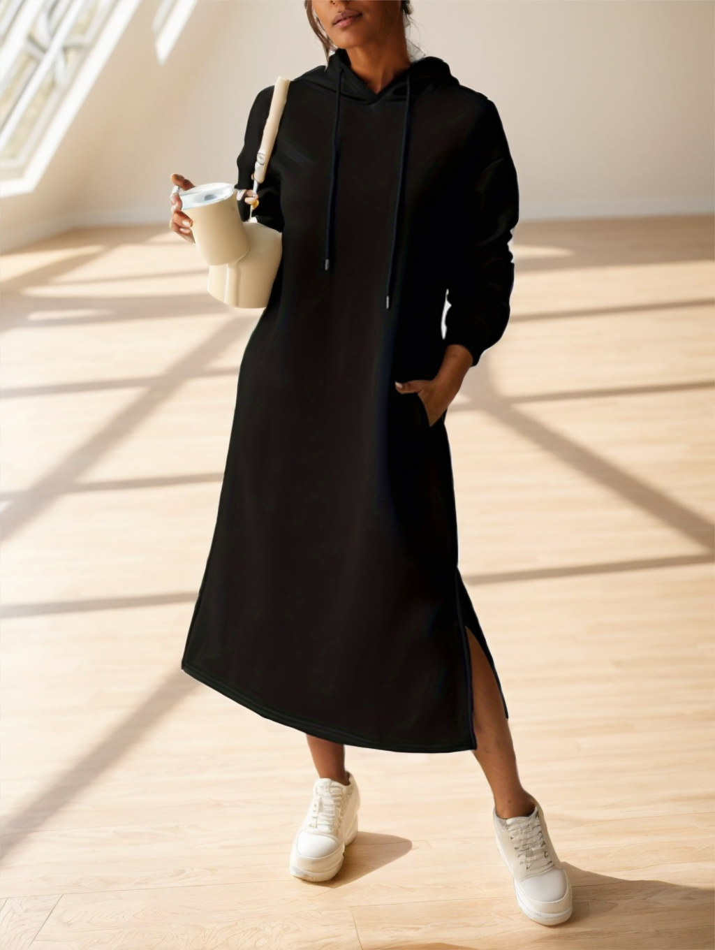 Side Slit Maxi Hoodie Dress