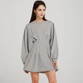 Pleated Waist Hoodie Mini Dress