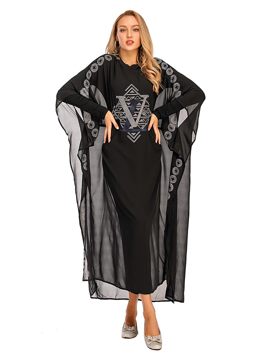 Rhinestone Chiffon Cape Hoodie Dress
