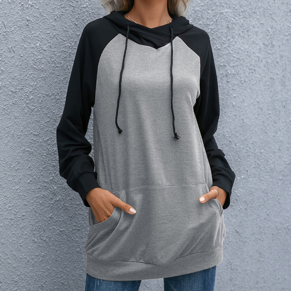 Raglan Contrast Long Hoodie