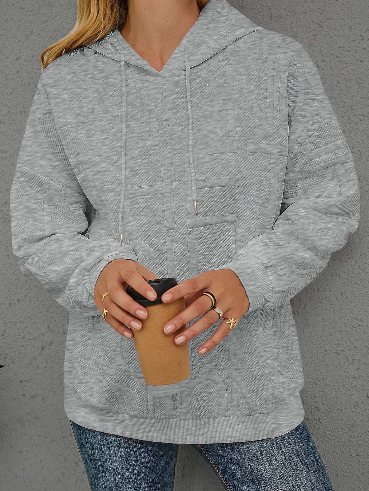 3D Grid Textured Hoodie