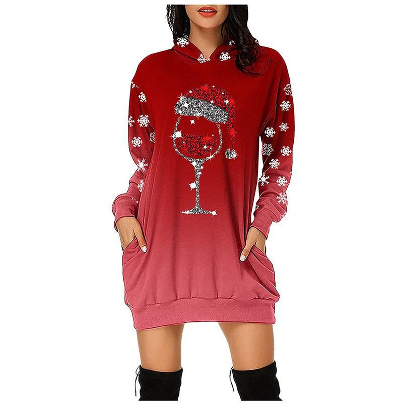 Santa Wine Glass Hoodie Dress