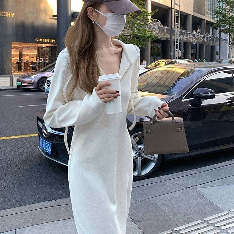 Fitted White Maxi Hoodie Dress