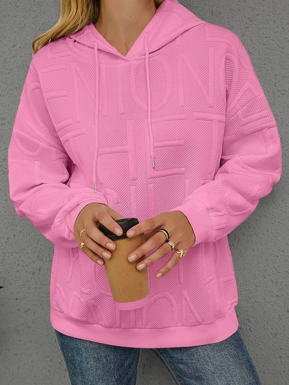 3D Grid Textured Hoodie