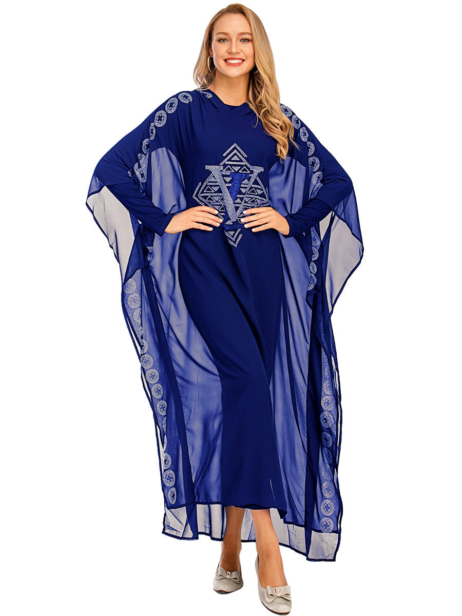 Rhinestone Chiffon Cape Hoodie Dress