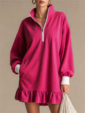 Ruffle Half-Zip Hoodie Dress