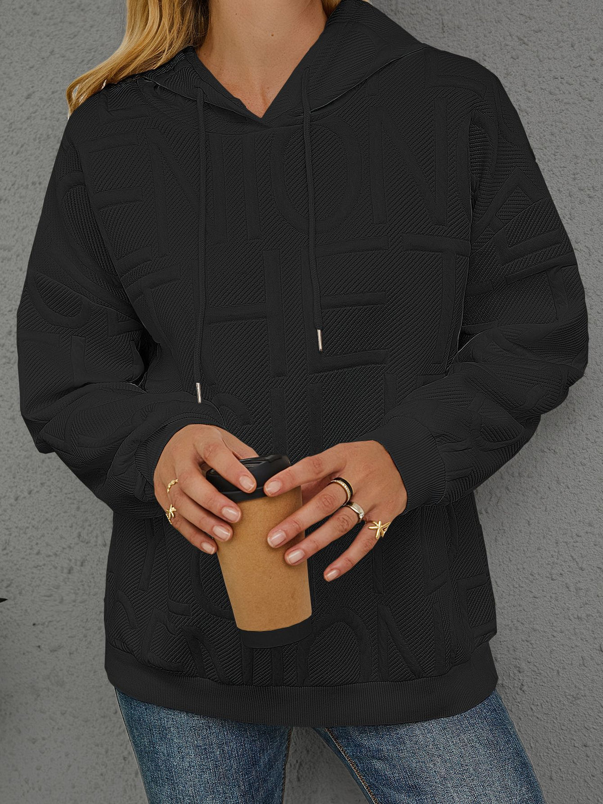3D Grid Textured Hoodie