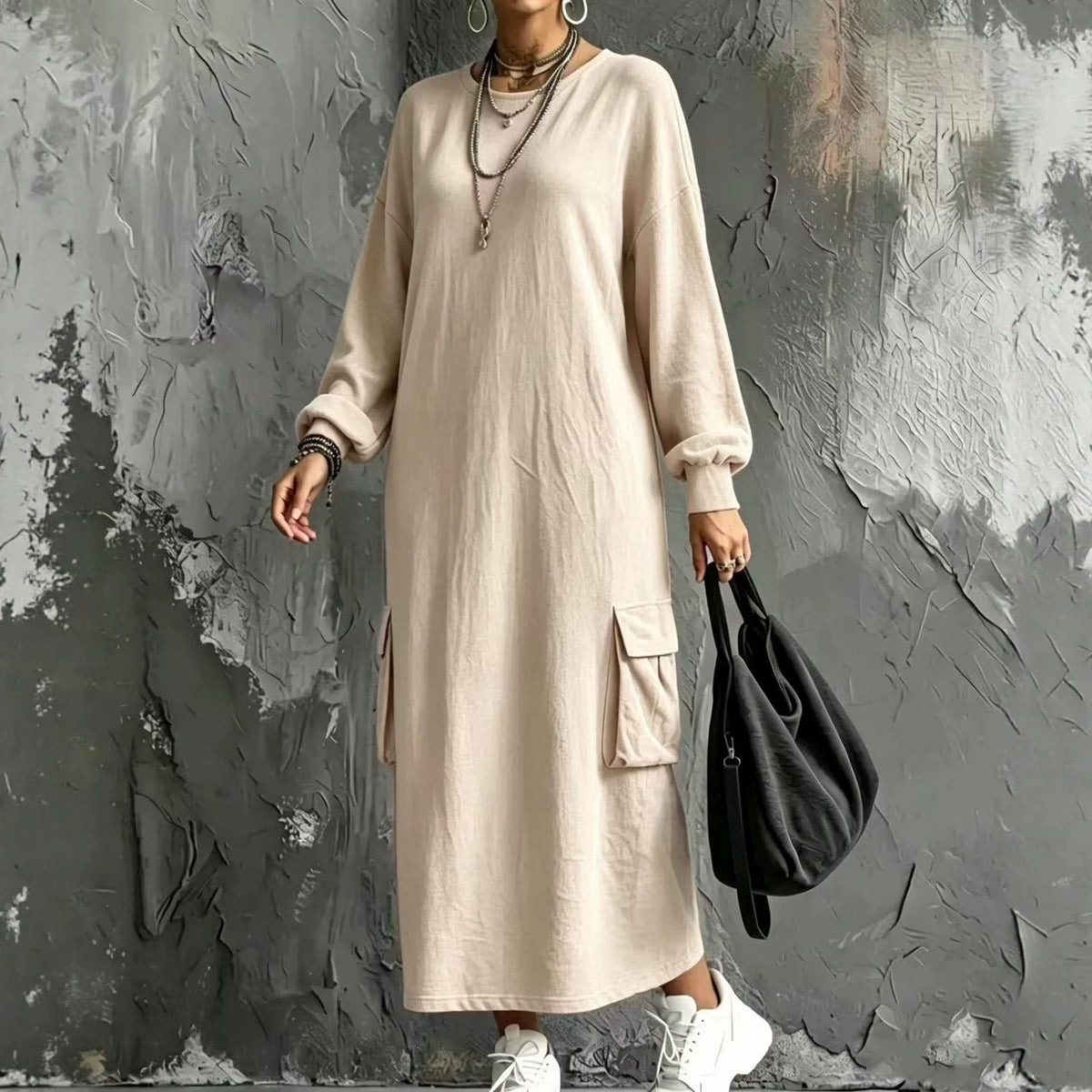 Cargo Pocket Maxi Hoodie Dress