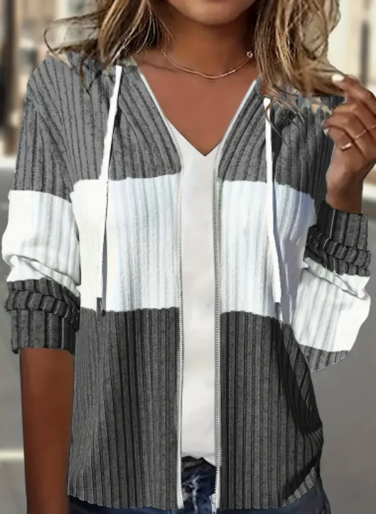 Ribbed Color-Block Zip Cardigan