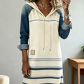 Denim Color-Block Stripe Hoodie Dress