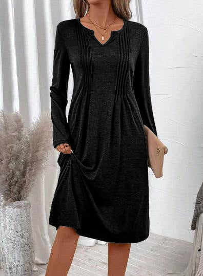 V-Neck Flowy Midi Hoodie Dress