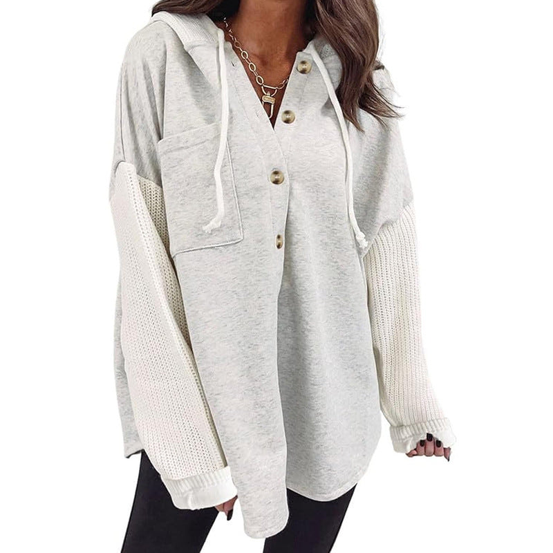 Knit Patchwork Hooded Shacket