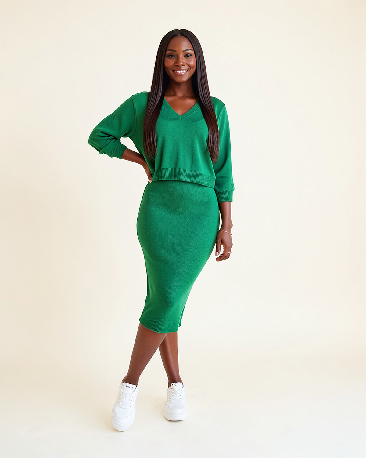 Knit Hoodie & Midi Skirt Set
